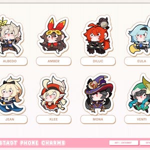 Genshin Impact Phone Charms ft. Mondstadt 5* Characters (+ Amber)