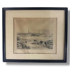 Axel H. Haig Antique Etching 1889 Floda Art Drypoint Print Signed Framed Swedish