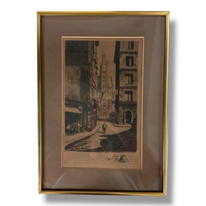 Jos Sandon Antique Etching Rue de la Montagne 17/60 Remarque Paris Hand Signed
