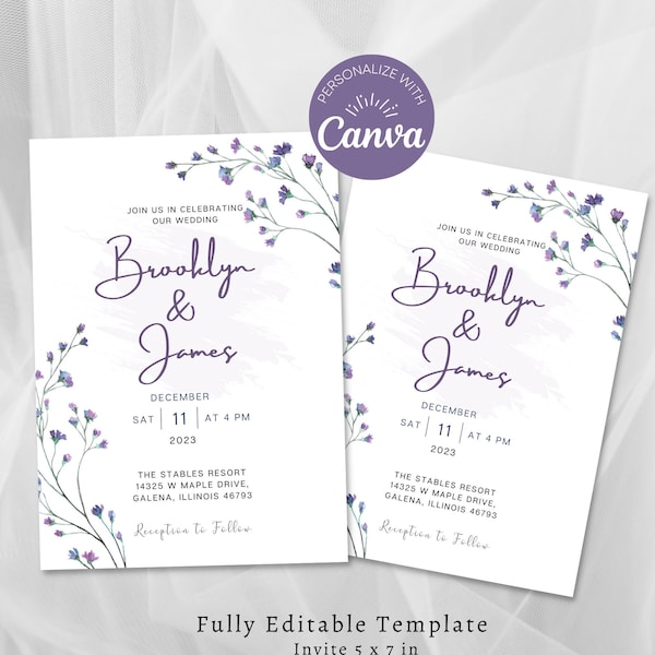 Wedding Invitation, Lavender Wedding Invitation Template, Purple Wedding Invite, Popular Printables,Trending Now,Wedding Invitation Template