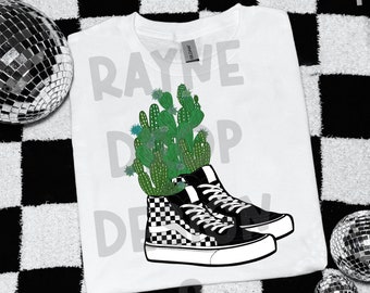 High top checkered western cactus trendy retro shoes digital download png