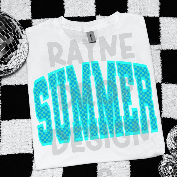 Summer retro trendy checkered neon digital download png