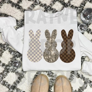 Boujee Easter checkered retro trendy bunnies digital download PNG