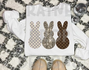 Boujee Easter checkered retro trendy bunnies digital download PNG