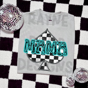 Mama retro distressed grunge checkered turquoise western digital download, PNG