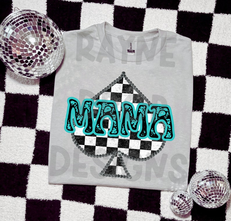 Mama retro distressed grunge checkered turquoise western digital download, PNG image 1