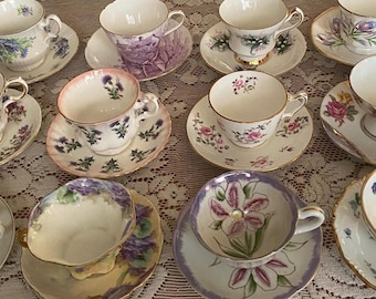 Vintage Purple Mix Fine Bone China Teacup and Saucer Sets Mix and Match Tea Service Tableware Party Favors - Your Choice of Sets