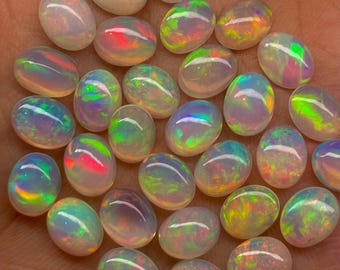 Lote de cabujones de ópalo etíope natural, cabujón ovalado de ópalo blanco de grado AAA, piedra preciosa suelta de ópalo Welo multifuego genuino