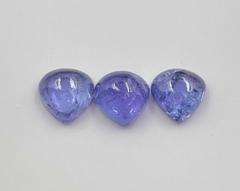 Tanzanite Callibrated 6 MM Lot 3 Pcs Heart Shape Cabochon Gemstone Good Quality Tanzanite