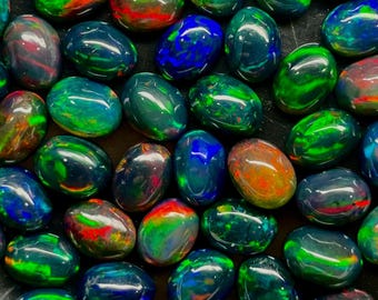 Black Opal Oval Cabochon Lot, Natural Ethiopian Opal, Top Quality Welo Multi Fire Opal Loose Gemstone, Falshy Opal