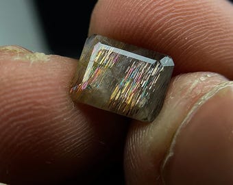 Natural Meteor Shower Sunstone Faceted Octagon Shape 2.20Cts Rainbow Lattice Gemstone For Making Ring