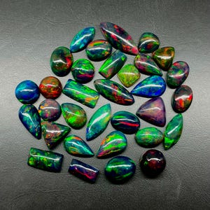 Black Opal Cabochon, AAA Top Quality Natural Ethiopian Opal Cabochon Lot, Black Welo Opal, Mix Shape Opal, Black Fire Opal, Opal Gemstone