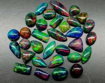 Black Opal Cabochon, AAA Top Quality Natural Ethiopian Opal Cabochon Lot, Black Welo Opal, Mix Shape Opal, Black Fire Opal, Opal Gemstone
