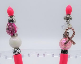 Beautiful Handcrafted Beaded Metal Pens  - Fight Like a Girl - Write Like a Boss! - Cancer Survivor