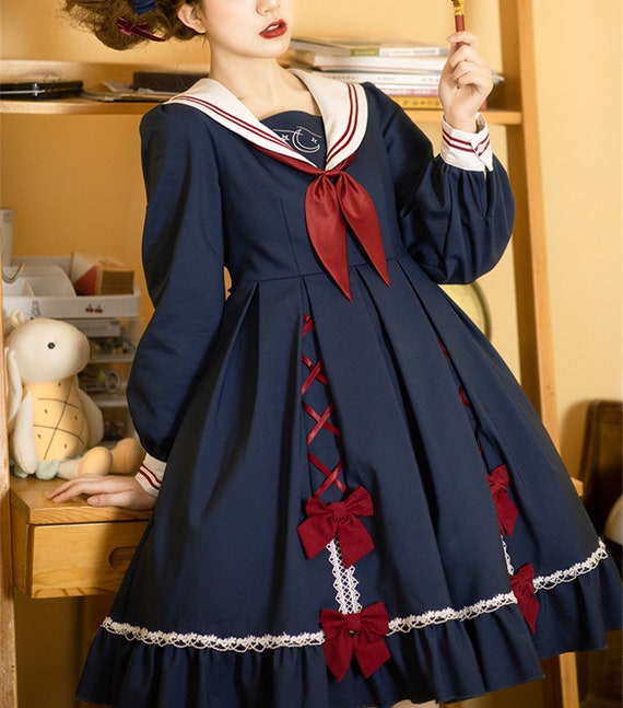 Navy Lolita Dress With Bowknotruffle 