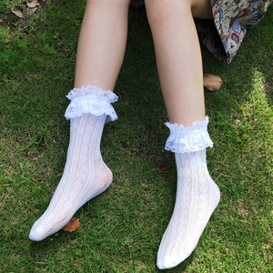 White/black Lace Socks,lolita Lace Trim Ankle Socks,frilly Socks,cute ...