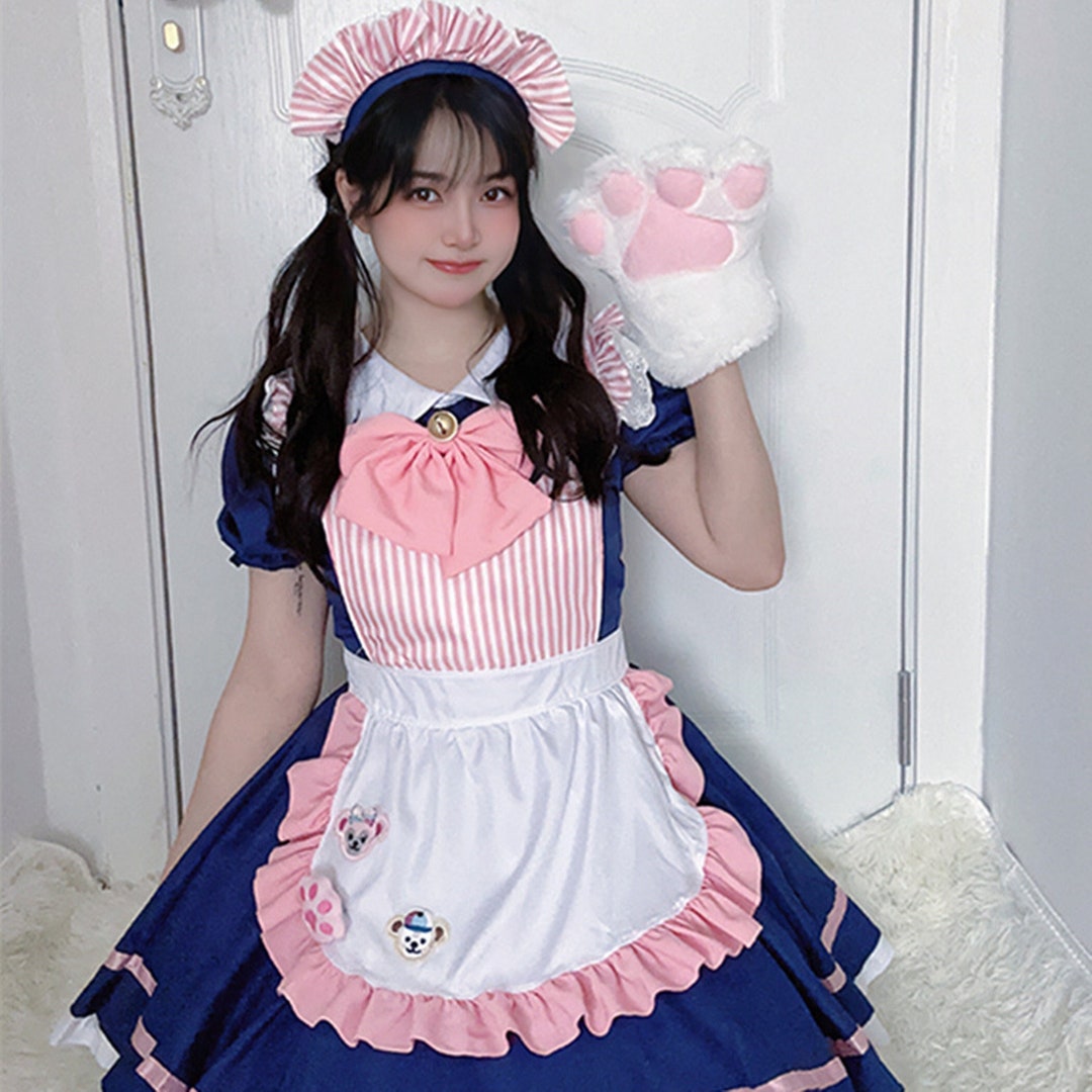 Cute French Maid Dress,pink Costume Dress With Headband,girl Cosplay