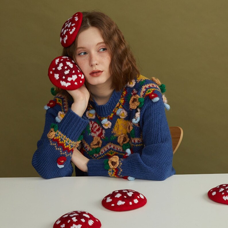 Mushroom Wool Hatdesign Wool Caphandmade Hatparty Etsy