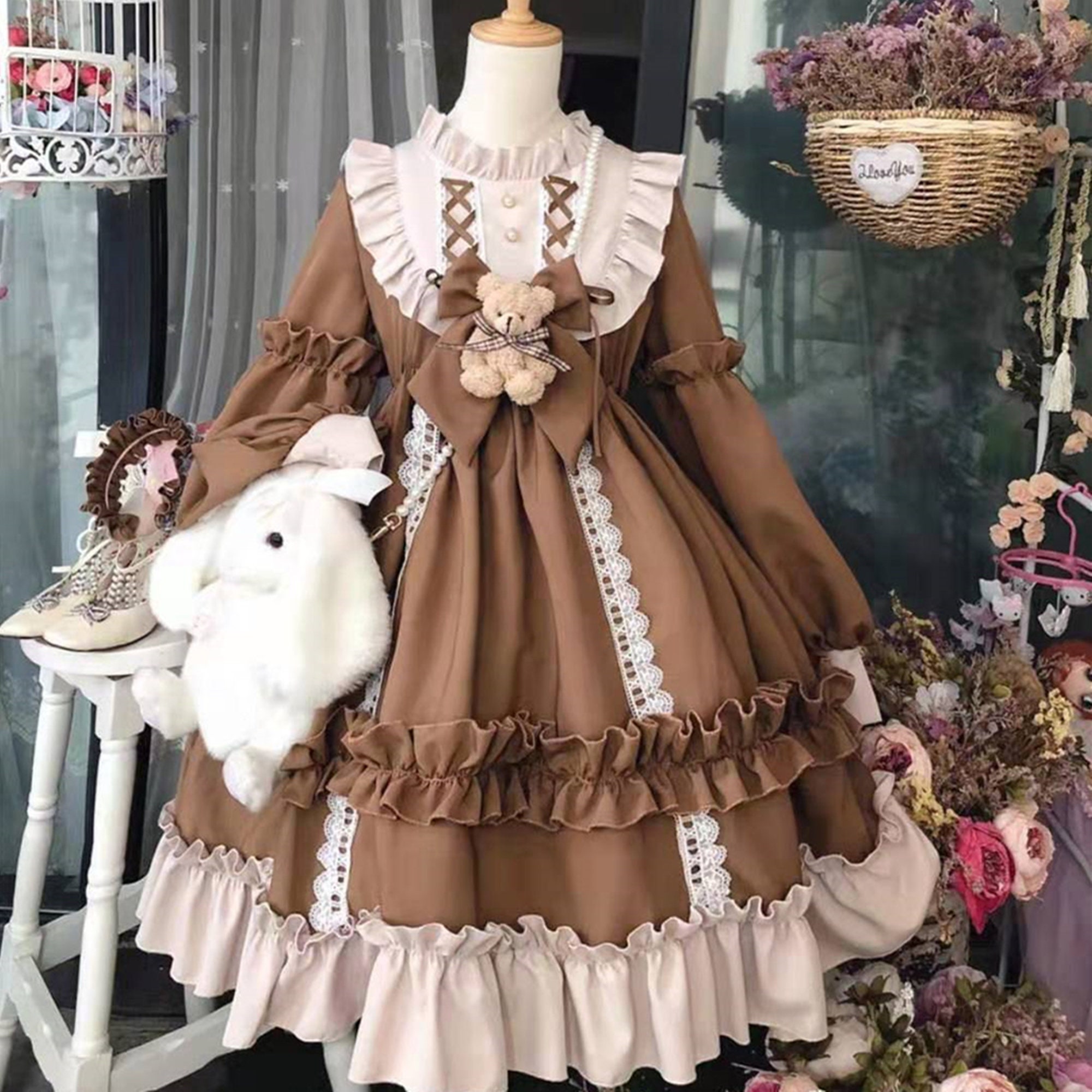 Lolita Dress With Puff Sleeveruffle 