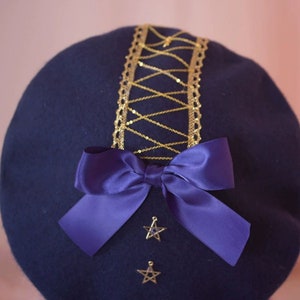 Navy Wool Hat,gold Stars Beret,winter Autumn Beret Cap,handmade Hat