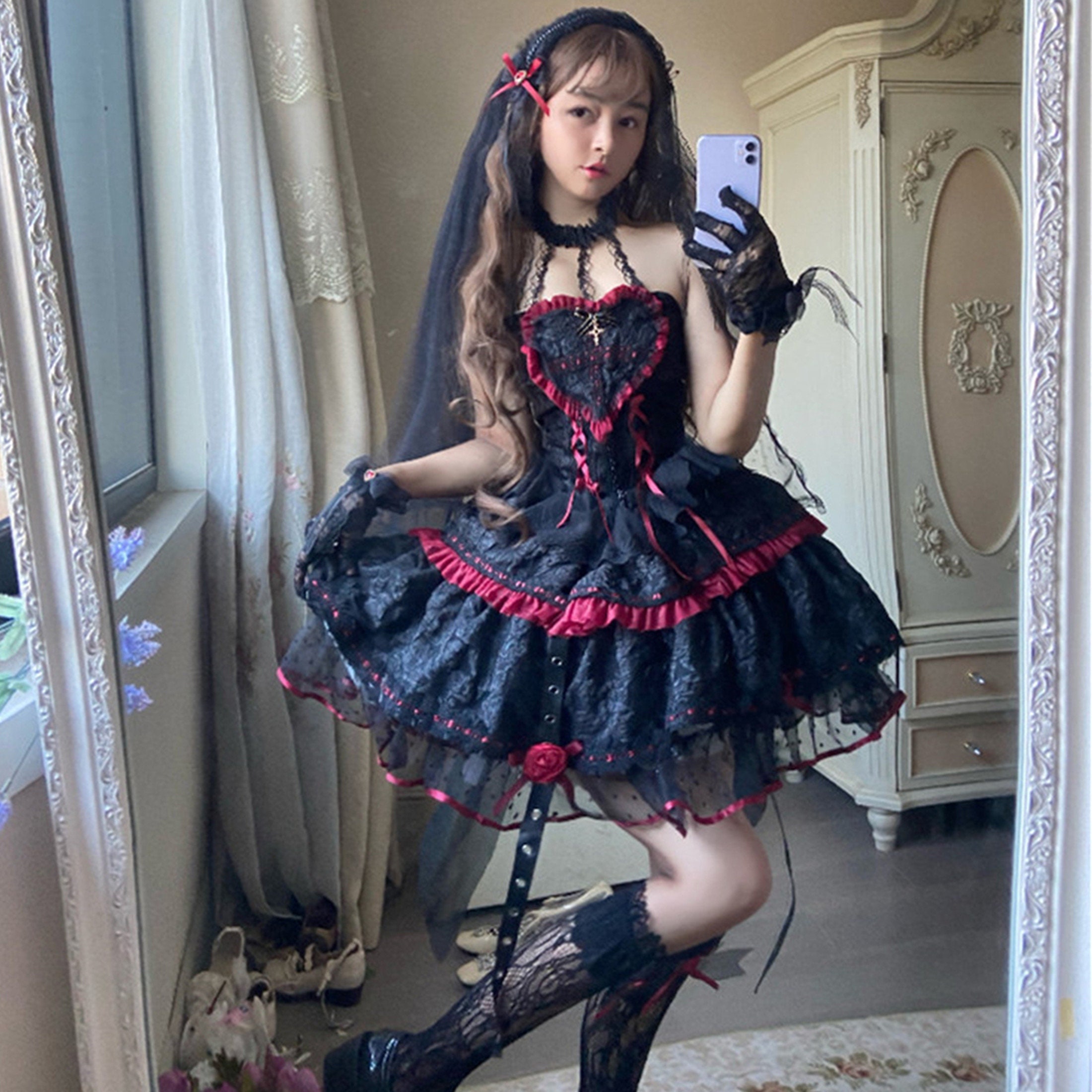 Black Goth Dressgirl Lace Dressgothic Lolita Dressparty - Etsy