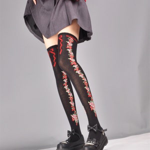 Black Hold Ups with Lace Trim,Lingerie Stockings,Gothic Socks