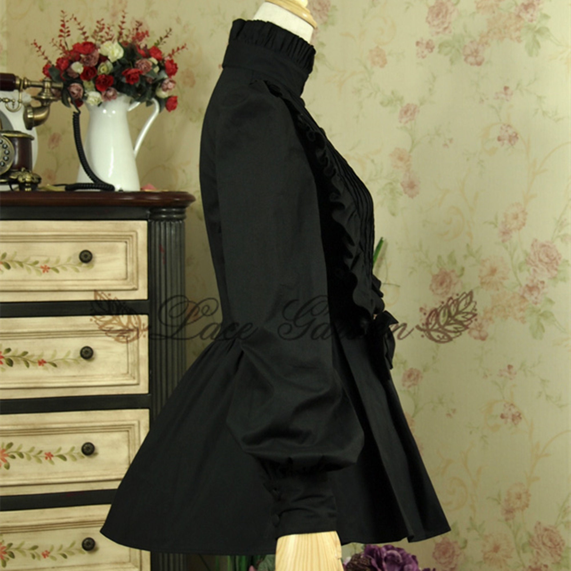 Black/white Cotton Shirtlolita Shirtpuff Sleeve Vintage - Etsy
