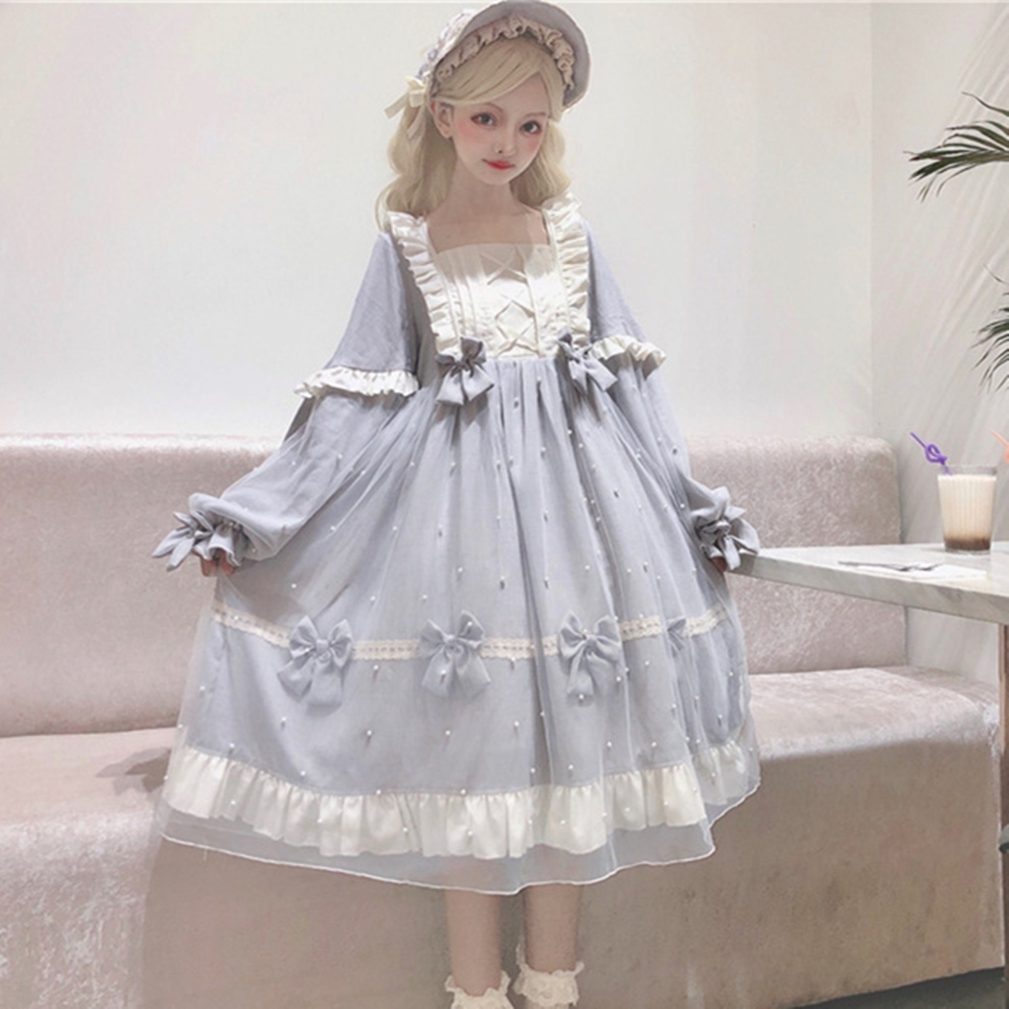 Lolita Dress With Bowknotpearls Dresspuff Sleeve - Etsy