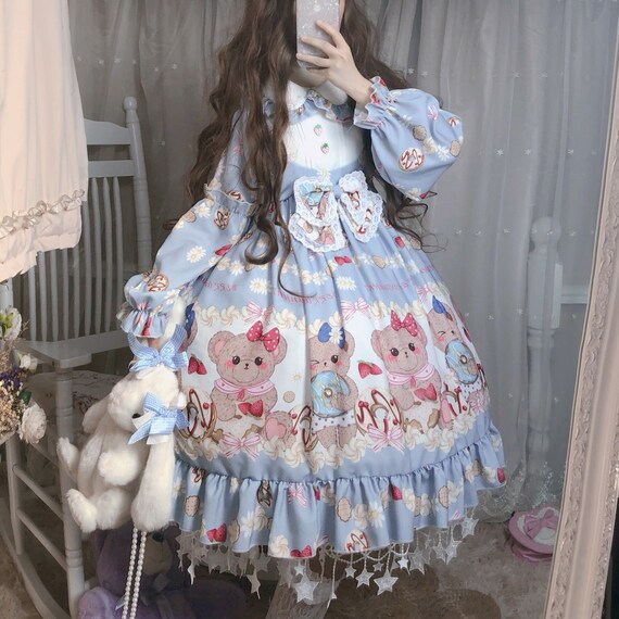 Blue Lolita Dressbear Ruffle Dress With 