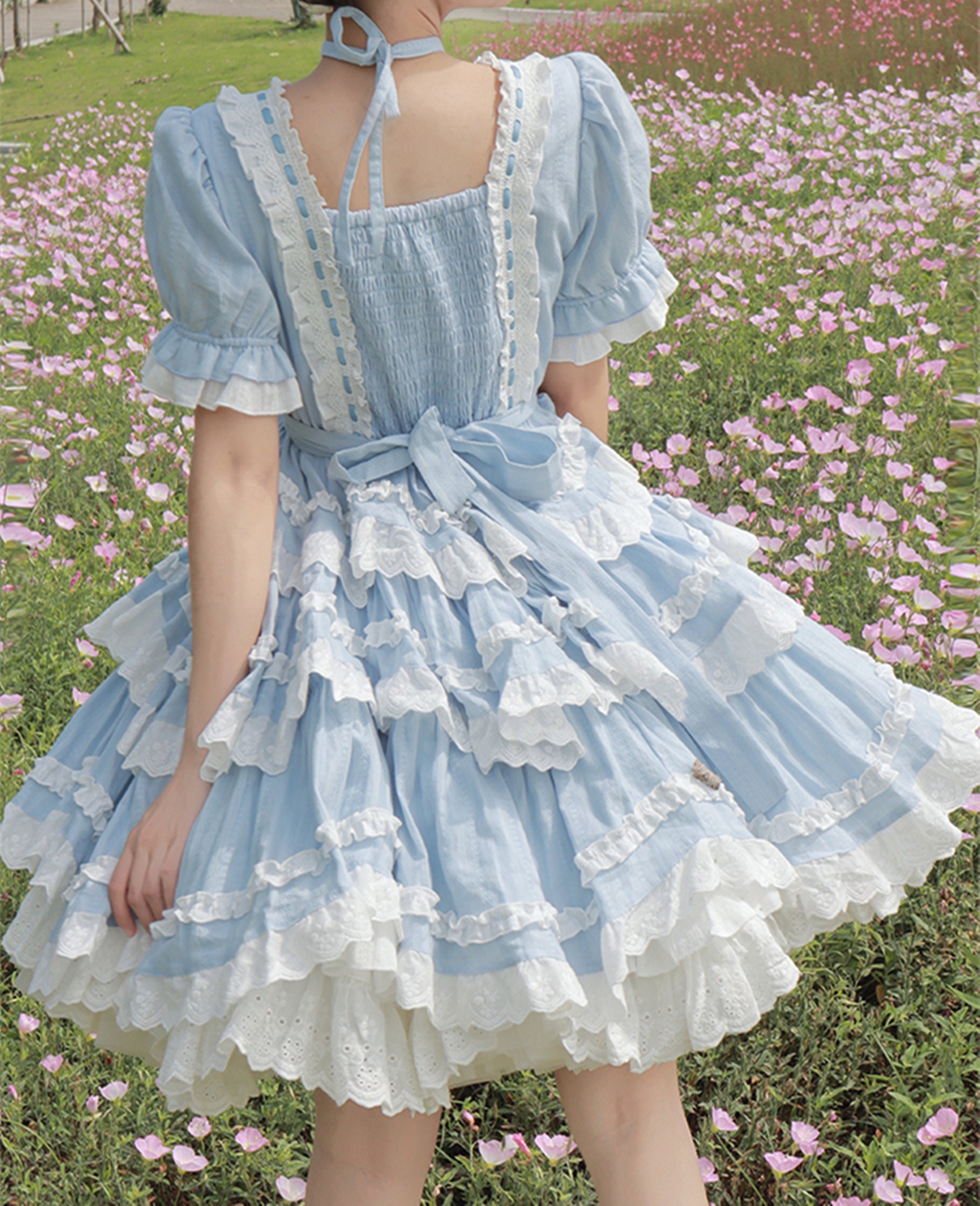 blue ruffle dress