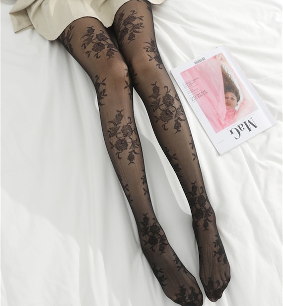 Lace Stockings, Black Floral Lace Tights 