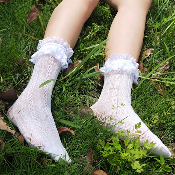 White/black Lace Socks,lolita Lace Trim Ankle Socks,frilly Socks