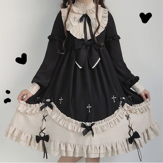 Aanvrager tand binnen Black Lolita Dress With Bowknotruffle Collar Gothic - Etsy