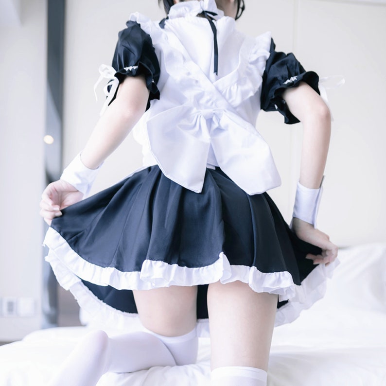 French Maid Dress,Black Costume Dress with Choker,Cosplay Costume Dress 