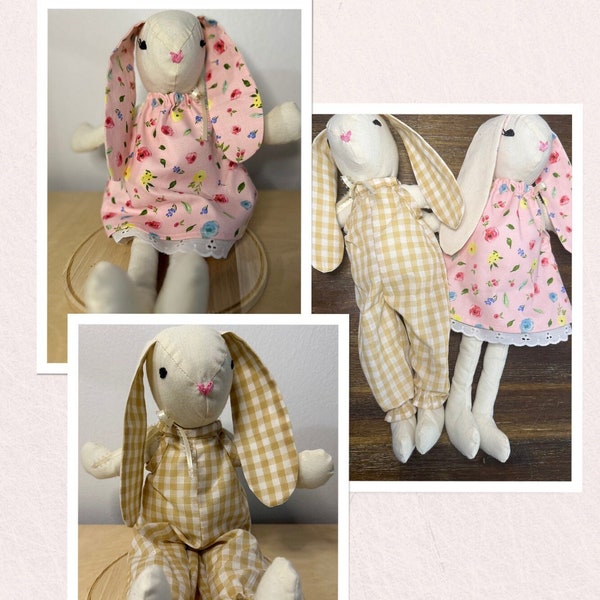 Easter Spring Handmade Neutral Bunny Rabbit Cotton Plush Doll - Soft Customizable Decor Figurine Toy