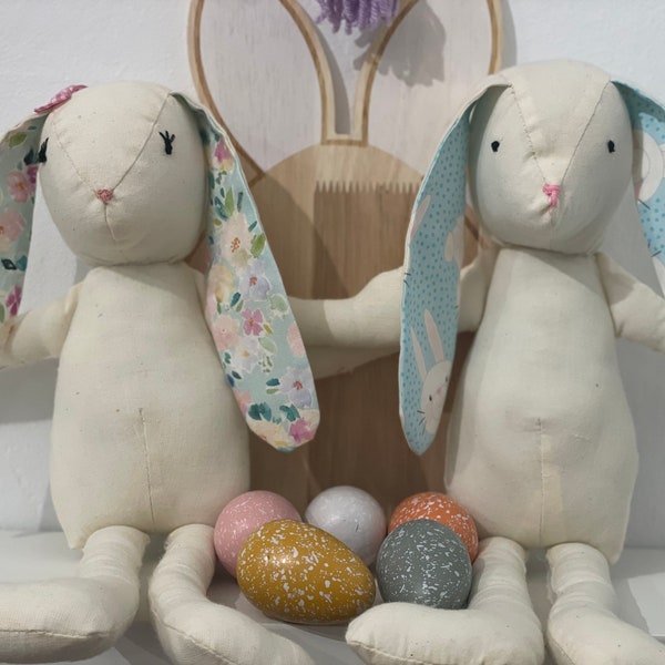 Handmade Neutral Bunny/Rabbit Cotton Plush Doll - Soft, Customizable Décor Figurine Toy - Easter/ Spring