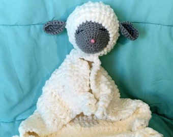Big Lamb Lovey Cuddly Snuggle Crochet Baby Blanket Toy