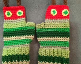 The Very Hungry Caterpillar Crochet Fingerless Gloves