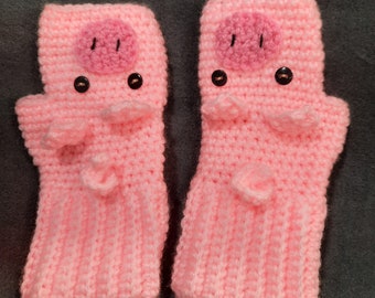 Pig Crochet Fingerless Gloves