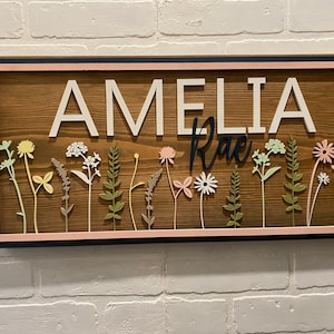 Wildflowers Nursery Sign personalized, Wood Name sign for Nursery