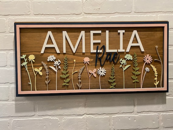 Wildflowers Nursery Sign personalized, Wood Name sign for Nursery