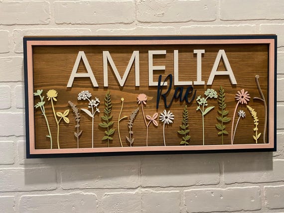 Wildflowers Nursery Sign personalized, Wood Name sign for Nursery