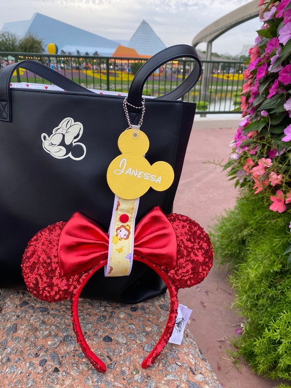Disney Ears holder , Belle Minnie Ear Headband keeper, Ear holder for backpack, Beauty and the Beast ear holder Mickey charm add on.