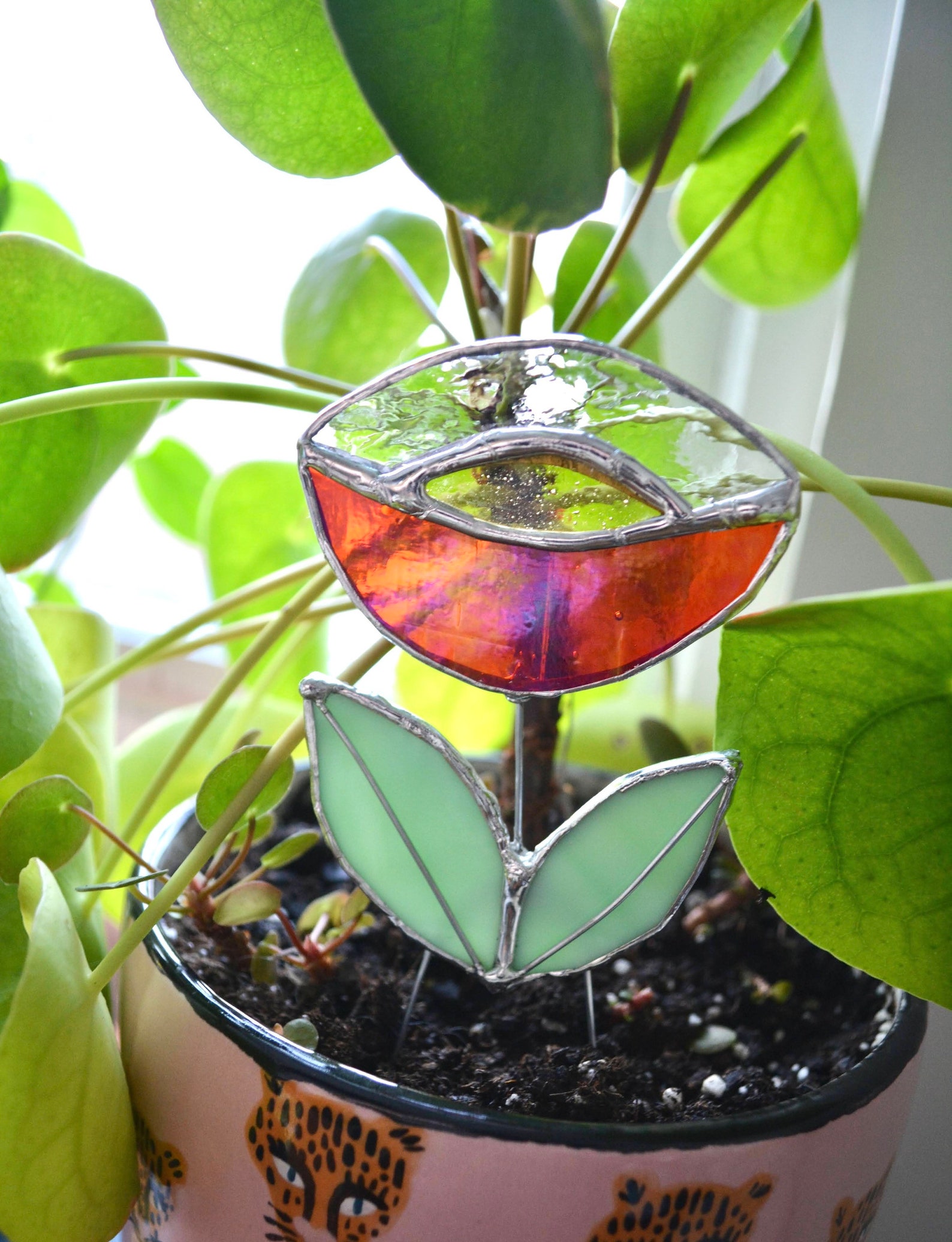 Stained glass flower garden plant stake Etsy