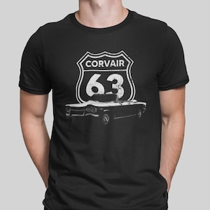 1963 Chevy Corvair Front Three Quarter View With Highway Sign T Shirt