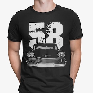 1958 Chevy Impala Front View With Year Silhouette T Shirt