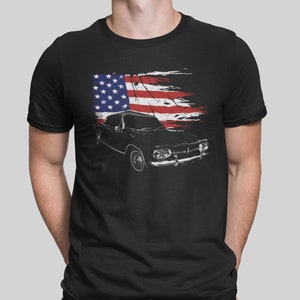 1962 Chevy Corvair Front Three Quarter View With Us Flag T Shirt