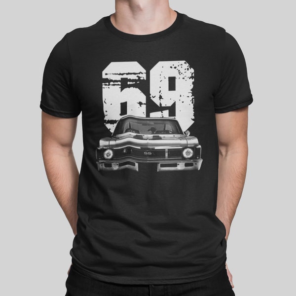 1969 Chevy Nova Front Grill View Silhouette With White Year T Shirt