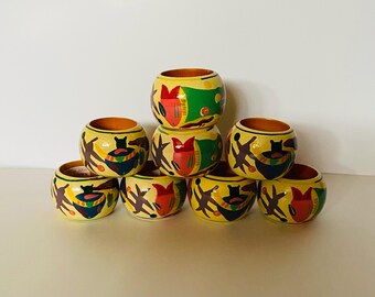 Servetringen Handgeschilderd 8 heldere tropische patroon retro charme vintage Kanishka India