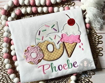 Girls Donut Ice Cream Birthday Shirt, Add Any Number Icrecream Shirt, Donut Party TShirt, Icecream Party T-shirt, Sweet And Sassy TShirt